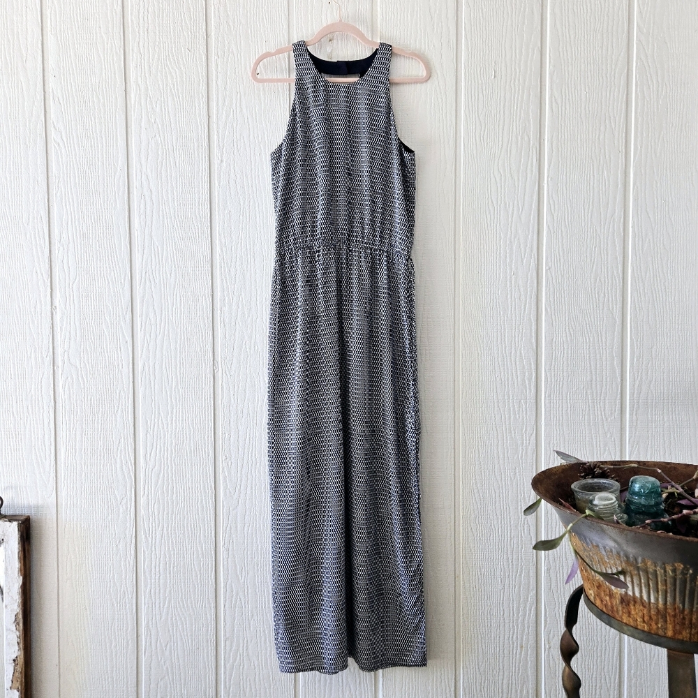 Barneys New YorkBlue & White Sleeveless Maxi Dress Keyhole Button Neck sz 6